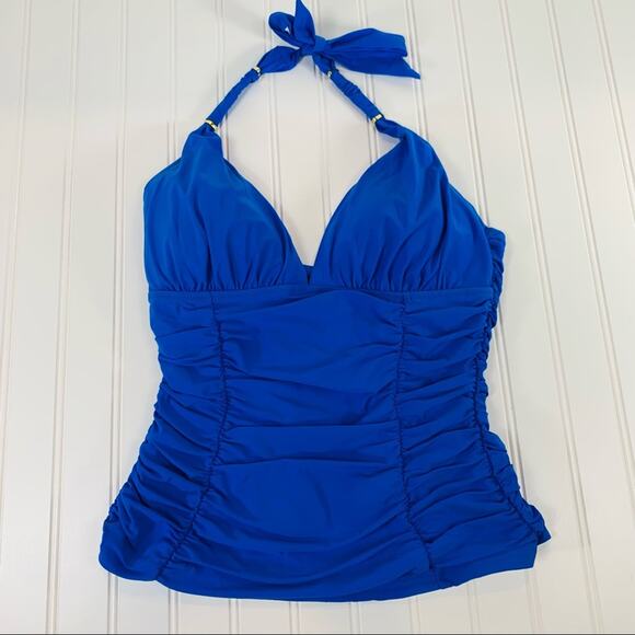 Lands’ End Cobalt Blue Ruched Halter Tankini Sz 6 - Picture 1 of 3